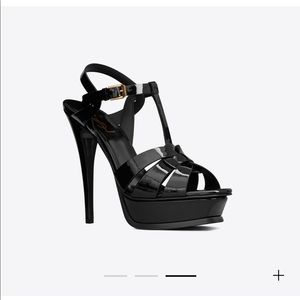 Saint Laurent Tribute Platform Sandals in Black Patent Leather
